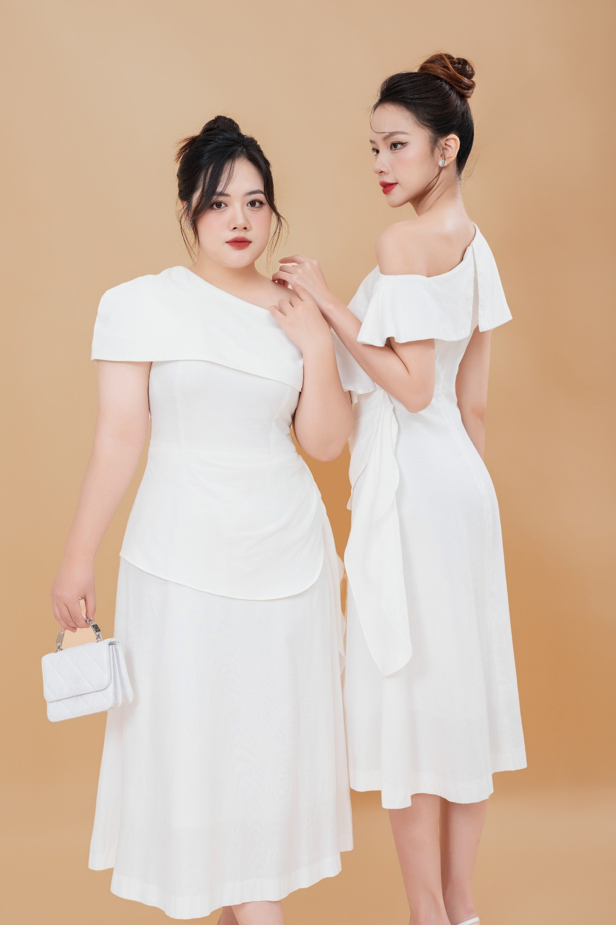Tailored Off-Shoulder Flared Midi Dress