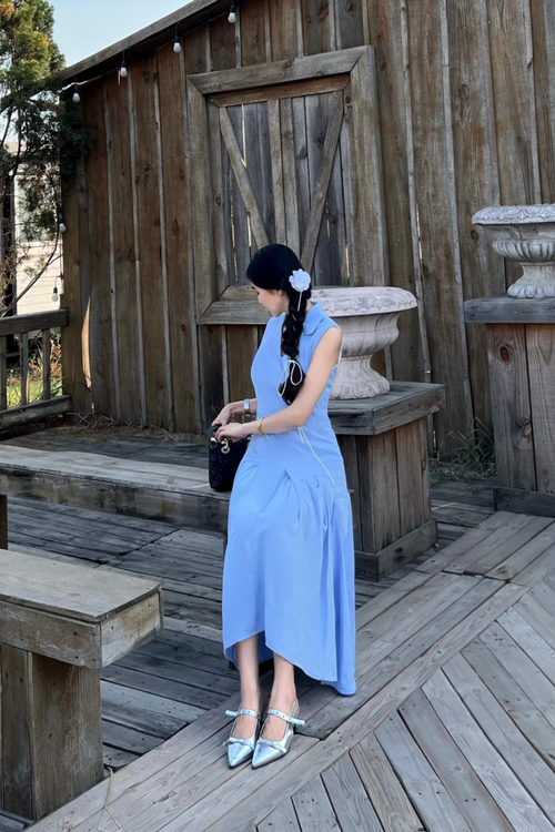 Trimmed A-Line Flare Midi Dress