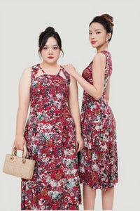 Floral Linen Flare Midi Dress