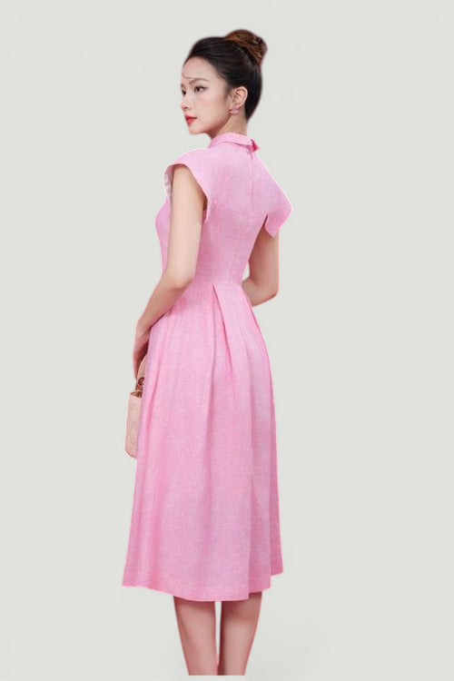 Shirt Collar Flare Midi Dress