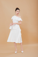 Tailored Off-Shoulder Flared Midi Dress