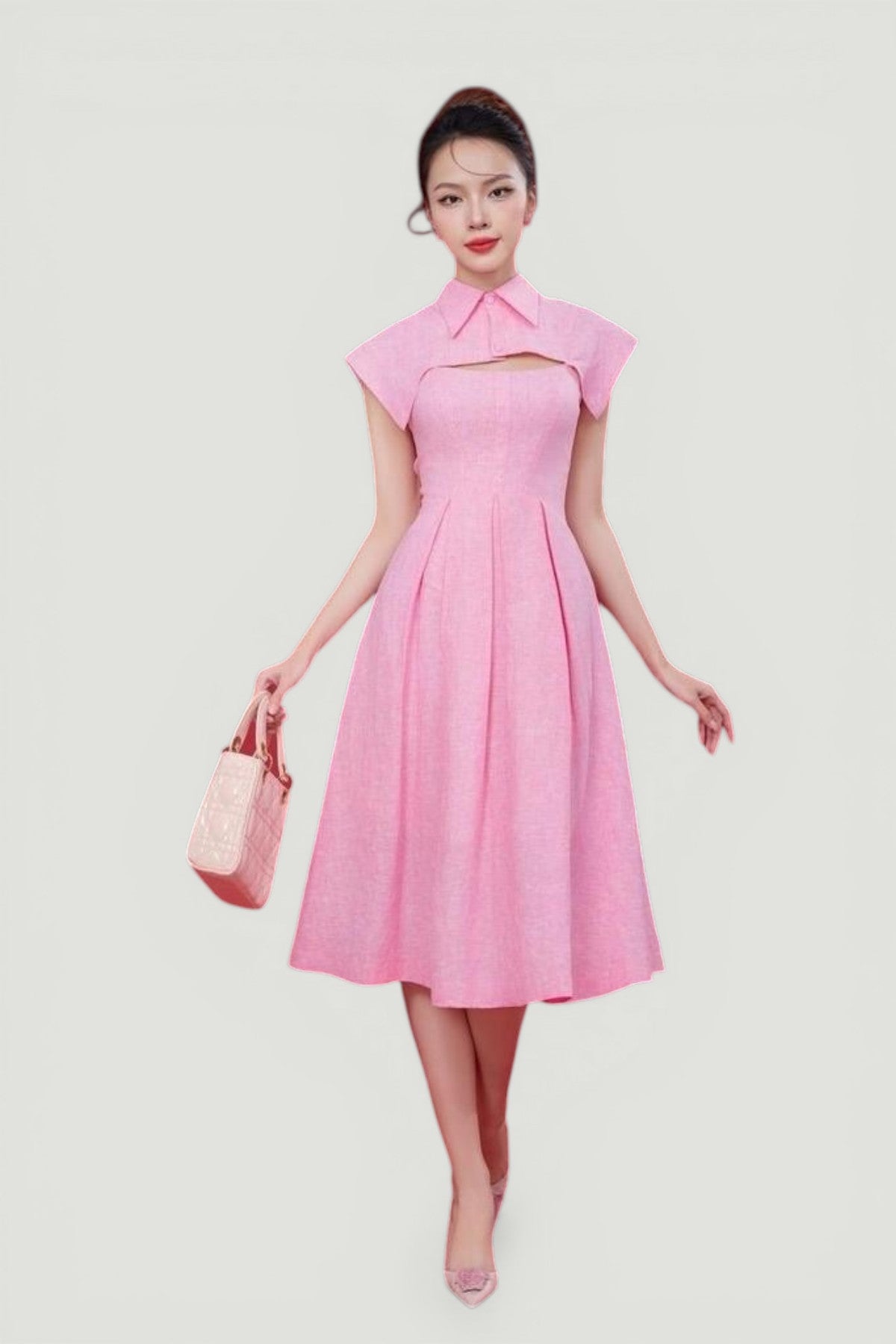 Shirt Collar Flare Midi Dress