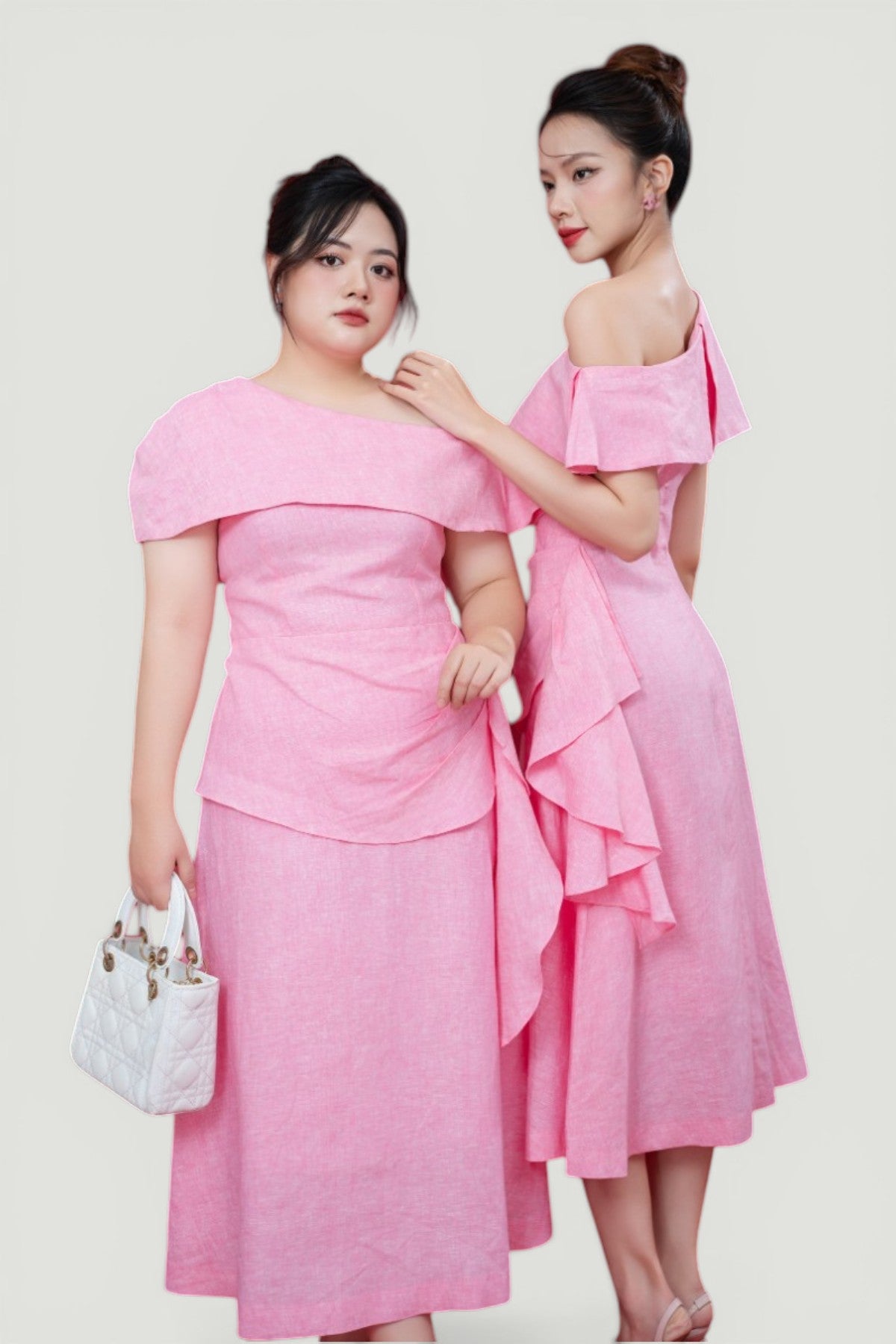 Tailored Off-Shoulder Flared Midi Dress