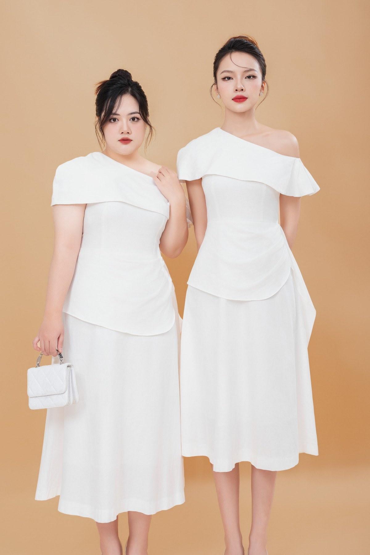 Tailored Off-Shoulder Flared Midi Dress