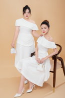Tailored Off-Shoulder Flared Midi Dress