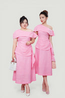 Tailored Off-Shoulder Flared Midi Dress