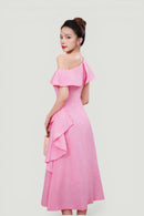 Tailored Off-Shoulder Flared Midi Dress